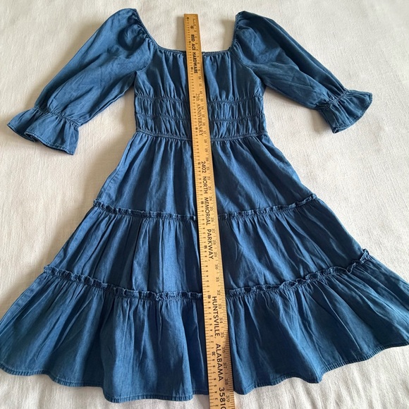 Speed Limit MPH Dress Womens S Blue Chambray Smocked Tiered Ruffle Boho Cottage - Picture 8 of 15